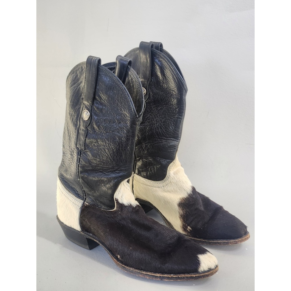 Dan Post Pony Hair On Hide Western Boots Womens 8M Black White Concho Boho Luxe